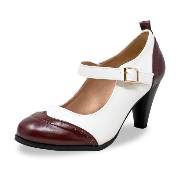Chase & Chloe Dora-2 Women's Round Toe Two Tone Mary Jane Pumps - Picture 2 of 6